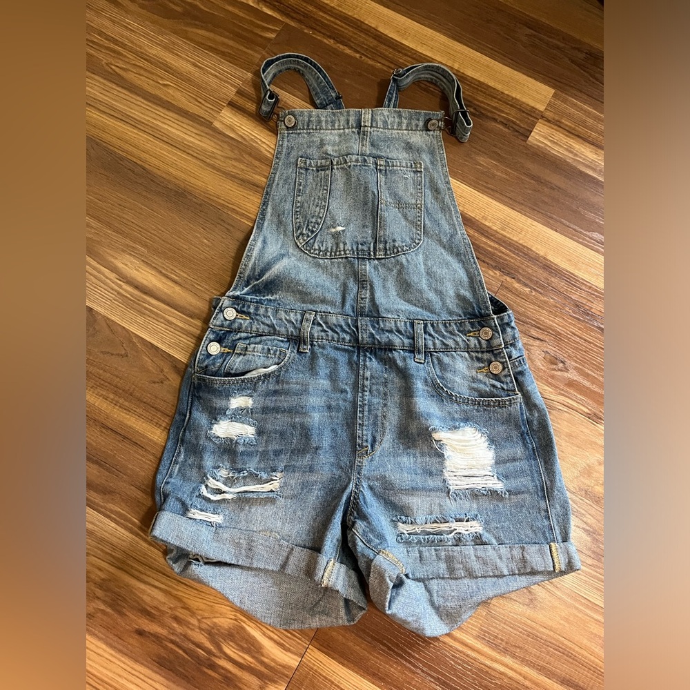 Denim Distressed Overalls shorts